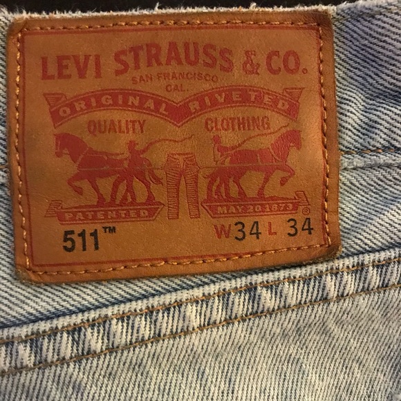Levi's Mens size 34, 511 Slim-Fit Distressed, patch up Jeans - Picture 6 of 8
